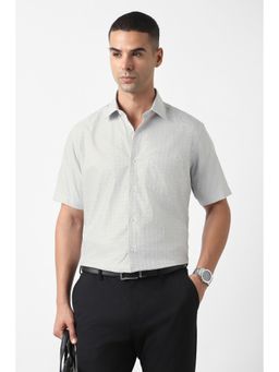 Van Heusen - Men Grey Custom Fit Check Half Sleeves Formal Shirt