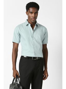 Van Heusen - Men Green Custom Fit Check Half Sleeves Formal Shirt