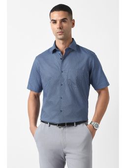Van Heusen - Men Navy Blue Custom Fit Printed Half Sleeves Formal Shirt