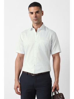 Van Heusen - Men White Custom Fit Stripe Half Sleeves Formal Shirt