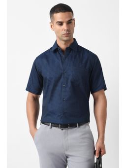 Van Heusen - Men Navy Blue Custom Fit Textured Half Sleeves Formal Shirt