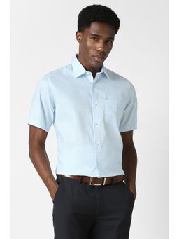 Van Heusen - Men Light Blue Custom Fit Textured Half Sleeves Formal Shirt
