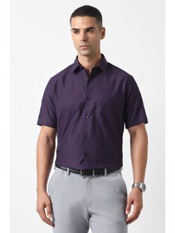 Van Heusen - Men Purple Custom Fit Textured Half Sleeves Formal Shirt