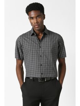 Van Heusen - Men Grey Custom Fit Check Half Sleeves Formal Shirt