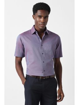 Van Heusen - Men Purple Custom Fit Textured Half Sleeves Wedding Shirt