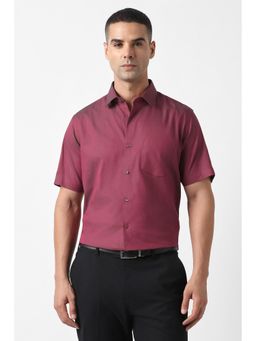 Van Heusen - Men Maroon Custom Fit Solid Half Sleeves Party Shirt