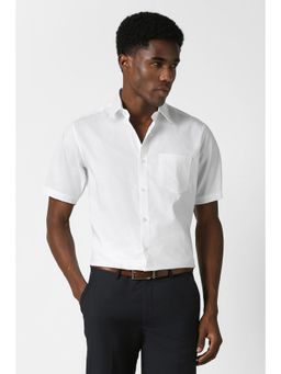 Van Heusen - Men White Custom Fit Stripe Half Sleeves Formal Shirt