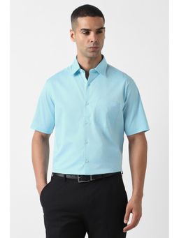 Van Heusen - Men Aqua Custom Fit Solid Half Sleeves Formal Shirt