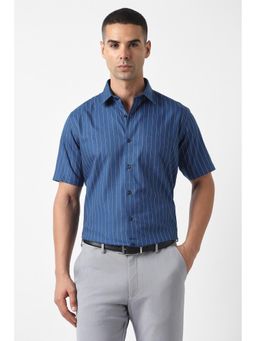 Van Heusen - Men Blue Custom Fit Stripe Half Sleeves Formal Shirt