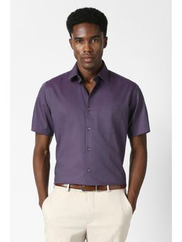 Van Heusen - Men Purple Custom Fit Textured Half Sleeves Formal Shirt