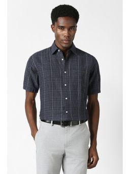 Van Heusen - Men Black Custom Fit Check Half Sleeves Formal Shirt