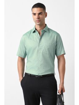 Van Heusen - Men Green Custom Fit Printed Half Sleeves Formal Shirt