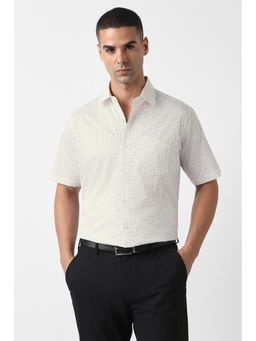 Van Heusen - Men White Custom Fit Printed Half Sleeves Formal Shirt