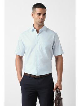 Van Heusen - Men Light Blue Custom Fit Stripe Half Sleeves Formal Shirt