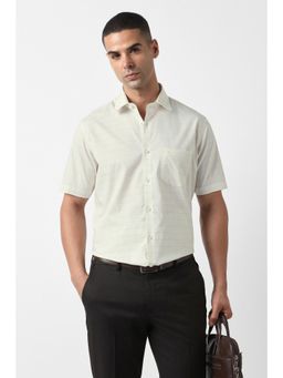 Van Heusen - Men Off White Custom Fit Check Half Sleeves Formal Shirt