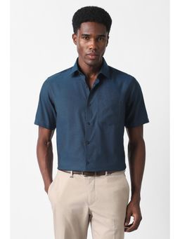 Van Heusen - Men Blue Custom Fit Textured Half Sleeves Formal Shirt