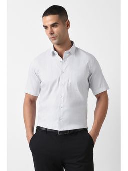 Van Heusen - Men Grey Slim Fit Stripe Half Sleeves Formal Shirt