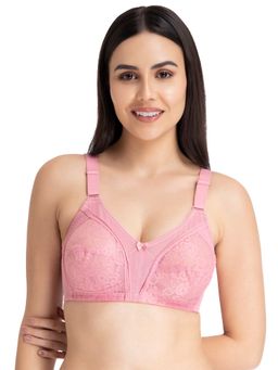 Amante - Solid Non Padded Non Wired Full Coverage Lace Bra Pink