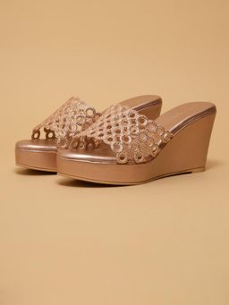 ERIDANI - Ayana Rose Gold Embellished Wedges Heels
