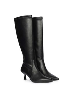 Saint G - Womens Buckle Decor Black Leather Long Boots