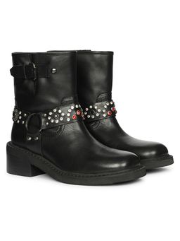 Saint G - Womens Black Leather Ankle Buckle Boots