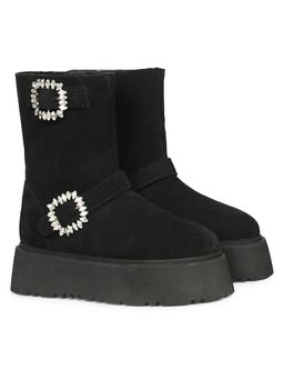 Saint G - Womens Black Suede Leather Buckle Boots