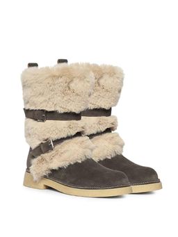 Saint G - Womens Grey Suede Leather Buckle Boots