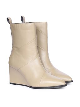 Saint G - Womens Off White Leather Wedge Boots