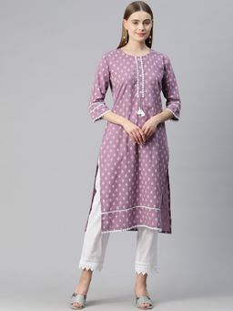 Readiprint - Straight Style Cotton Purple Kurta & Pant (Set of 2)