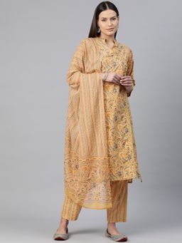 Readiprint - Straight Style Cotton Mustard Kurta & Pant with Dupatta (Set of 3)