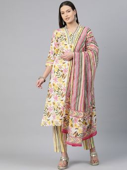 Readiprint - Straight Style Cotton Yellow Kurta & Pant with Dupatta (Set of 3)