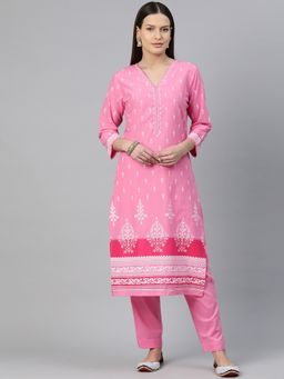 Readiprint - Straight Style Cotton Pink Kurta & Pant (Set of 2)