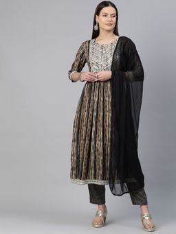 Readiprint - A-Line Style Rayon Fabric Black Kurta & Pant with Dupatta (Set of 3)