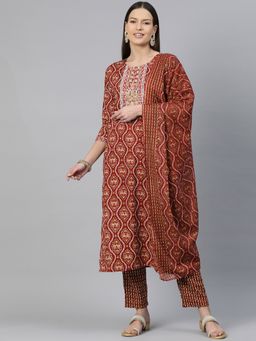 Readiprint - Straight Style Rayon Fabric Maroon Kurta & Pant with Dupatta (Set of 3)