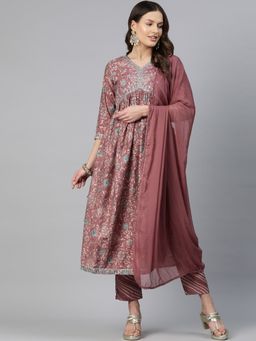 Readiprint - A-Line Style Chanderi Silk Mauve Kurta & Pant with Dupatta (Set of 3)