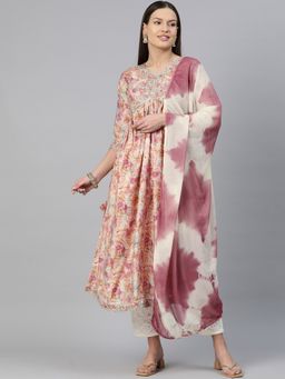 Readiprint - A Line Style Chanderi Silk Peach Kurta & Pant with Dupatta (Set of 3)