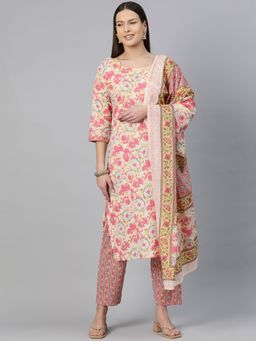 Readiprint - Straight Style Cotton Pink Kurta & Pant with Dupatta (Set of 3)