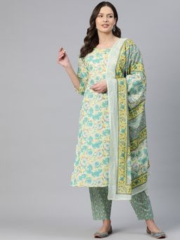 Readiprint - Straight Style Cotton Sea Green Kurta & Pant with Dupatta (Set of 3)