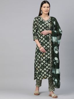 Readiprint - Straight Style Rayon Fabric Green Kurta & Pant with Dupatta (Set of 3)