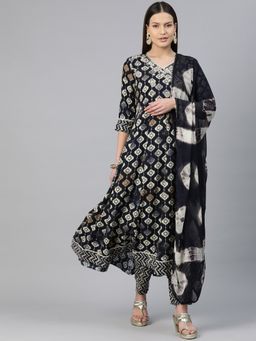 Readiprint - Angrakha Style Rayon Fabric Black Kurta & Pant with Dupatta (Set of 3)