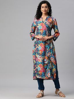 Readiprint - Straight Style Silk Fabric Teal Kurta & Pant (Set of 2)