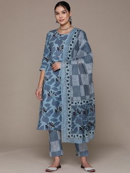 Readiprint - Straight Style Cotton Grey Kurta & Pant with Dupatta (Set of 3)