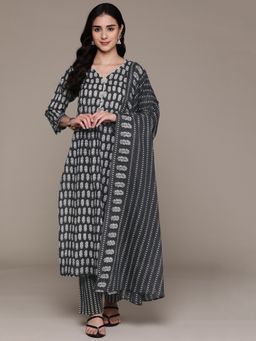 Readiprint - Straight Style Cotton Grey Kurta with Pant & Dupatta (Set of 3)