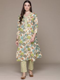 Readiprint - Straight Style Cotton Green Kurta & Pant (Set of 2)