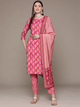 Readiprint - Straight Style Silk Fabric Pink Kurta & Pant with Dupatta (Set of 3)