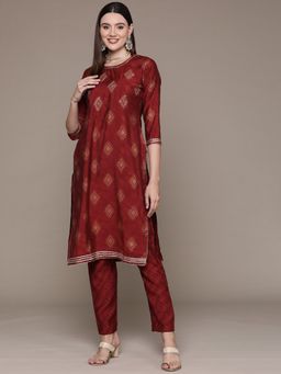 Readiprint - Straight Style Silk Fabric Maroon Kurta & Pant (Set of 2)