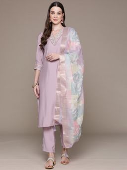 Readiprint - Straight Style Silk Fabric Violet Kurta & Pant with Dupatta (Set of 3)