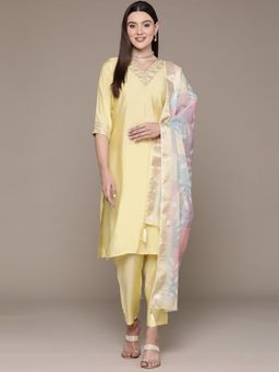 Readiprint - Straight Style Silk Fabric Yellow Kurta & Pant with Dupatta (Set of 3)