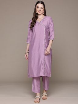 Readiprint - Straight Style Silk Fabric Violet Kurta & Pant (Set of 2)