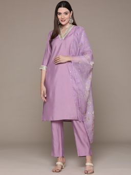 Readiprint - Straight Style Silk Fabric Violet Kurta & Pant with Dupatta (Set of 3)